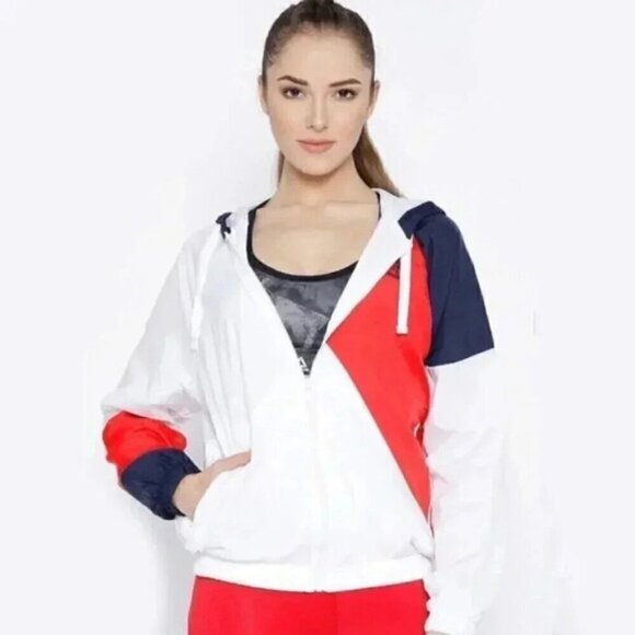 Reebok Classic Windbreaker Track Jacket Hooded Red White Blue Size Medium - Picture 1 of 16